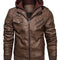 Men'S Pu Faux Leather Jacket with Removable Hood Brown 2XL